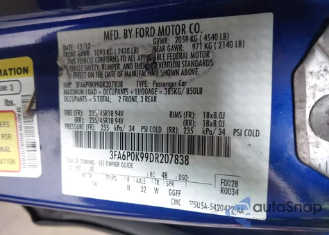 2013 Ford Fusion Titanium из США, поврежденный, VIN 3FA6P0K99DR207838